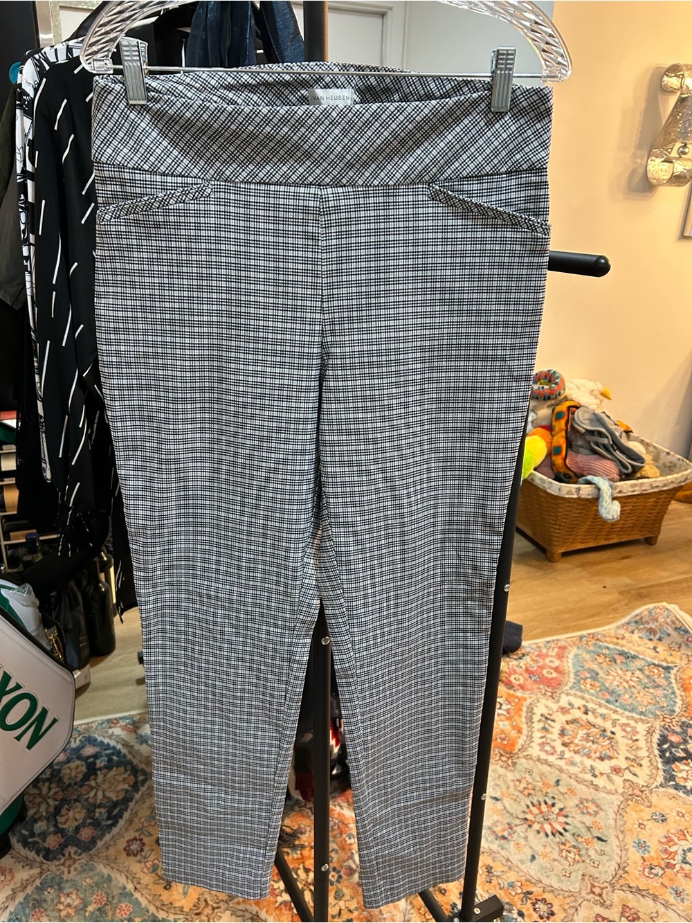 Van Heusen Black & White Plaid Pull-On Ponte Pants - women